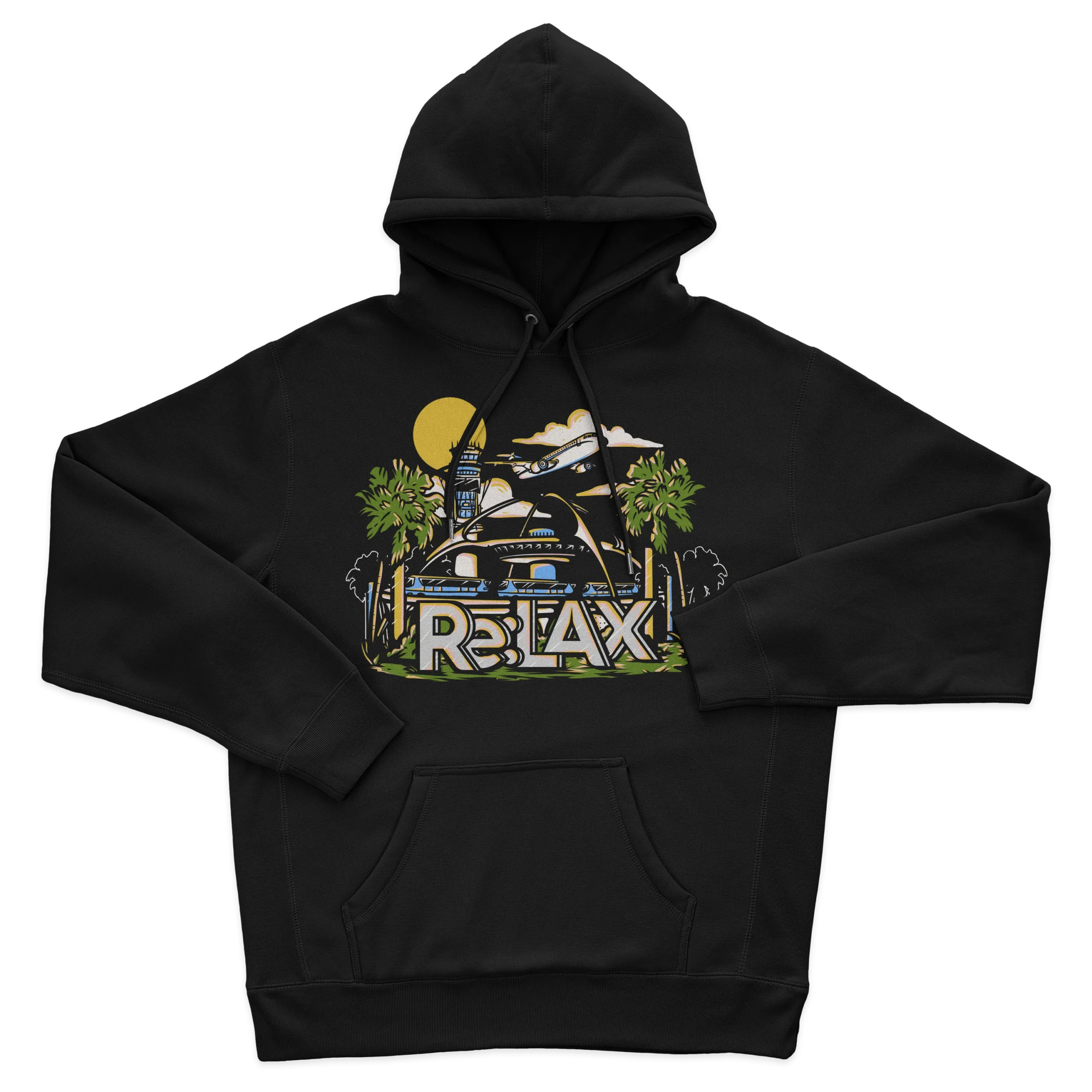 Airport Hoodie in Black on white background